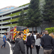 Employees Leaving Building In Emergency